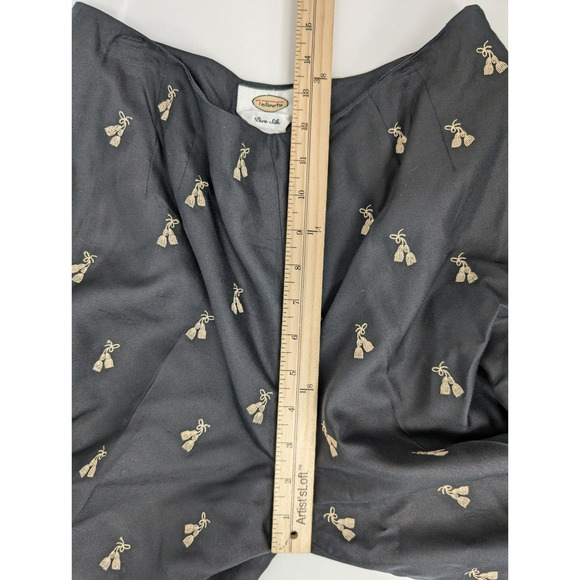 Talbots Pure Silk Size 8 Black Capri Ankle Pants Tassel Design Embroidery - Picture 7 of 8